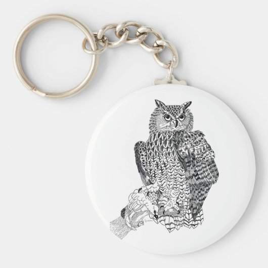ボタンキーリングのフクロウのイラストレーション キーホルダー (正面)