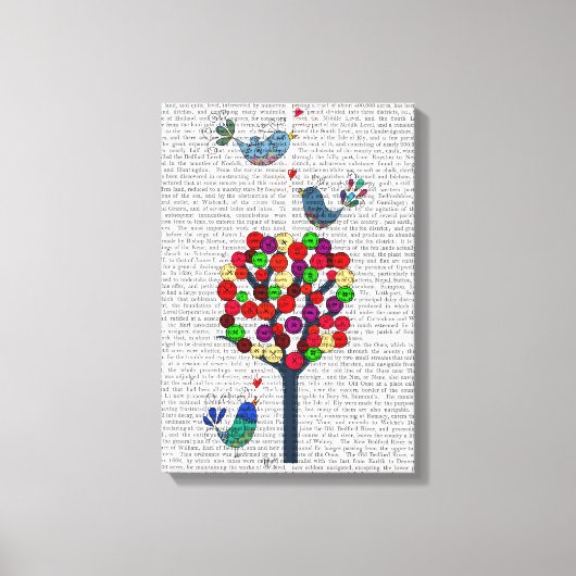 ボタンツリーと鳥の青 キャンバスプリント (正面)