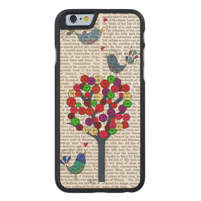 ボタンツリーと鳥の青 CarvedウッドiPhoneケース (裏面)