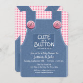 ボタンデニムとピンクとしてかわいい 招待状 (正面/裏面)