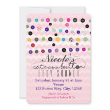 ボタンピンク色のベビーシャワー招待状