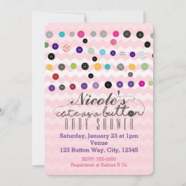ボタンピンク色のベビーシャワー招待状 招待状