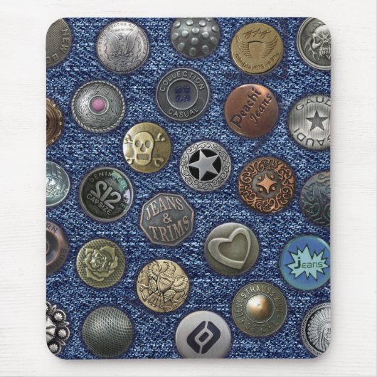 ボタンモダン付きの青いジーンズを取り付ける マウスパッド (正面)