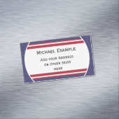 ボタン丸ストライプ色の青い赤い白+テキスト マグネット名刺 (インサイチュ)