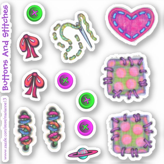 ボタン及びステッチ裁縫テーマ シール (正面)