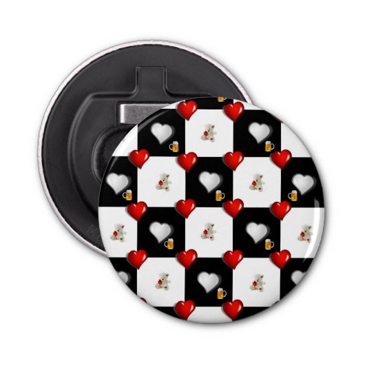 ボタン型栓抜きビールホワイトテディベア 栓抜き (正面)