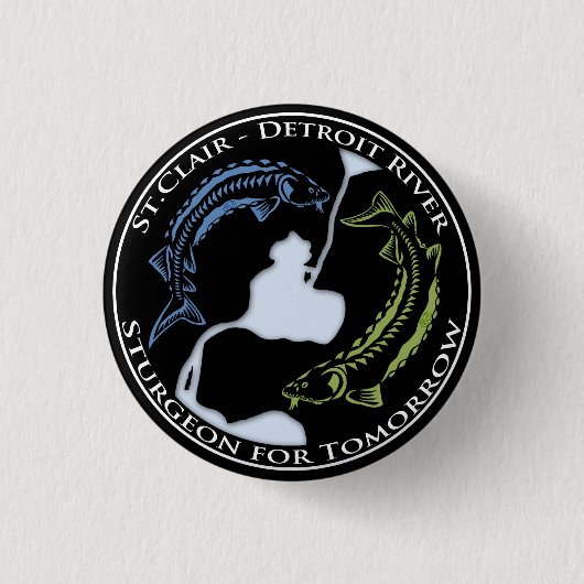 ボタン黒い明日のSCDRチョウザメ 缶バッジ (正面)