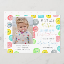 ボタン1枚目の誕生日写真のパーティー招待状 招待状