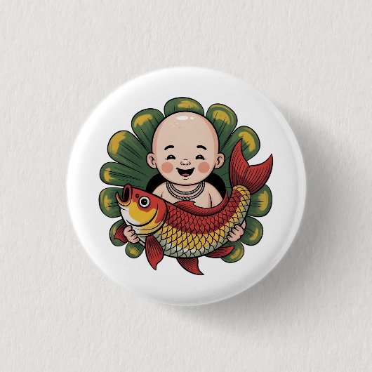 ボタン | クロエベビー – ラッキーコイの可愛い少年 缶バッジ (正面)