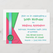 ボタン~ピンク、グリーン、ブルーの誕生日招待状 招待状 (正面/裏面)