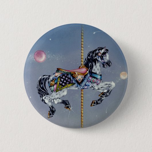 ボタン、ピン-灰色のロバの回転木馬の馬 缶バッジ (正面)