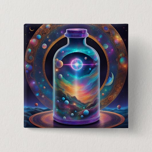 ボタン – ボトル内の時間；角柱状銀河系 缶バッジ (正面)