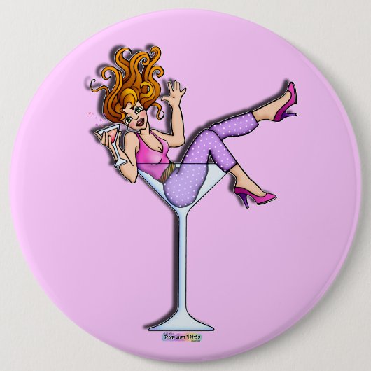 ボタン-マルティーニガラスの女の子、Lilの赤 缶バッジ (正面)