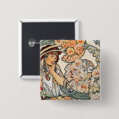 ボタン：ミュシャ – 花の言語 缶バッジ (正面&裏面)