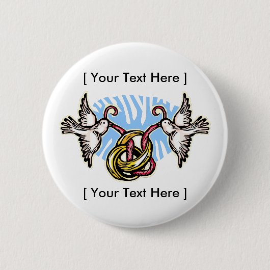 ボタン：リングや輪と鳩 缶バッジ (正面)