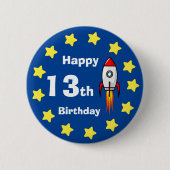 ボタン – ロッケットシップ13誕生日 缶バッジ (正面)