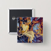 ボタン：女の子と小妖精や小人- by Maxfield Parrish 缶バッジ (正面&裏面)