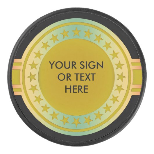 ボタン/旗-着色される星の金ゴールド + あなたの アイスホッケーパック (正面)