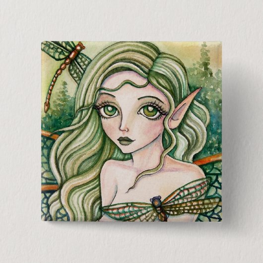 ボタン-緑のトンボ 缶バッジ (正面)