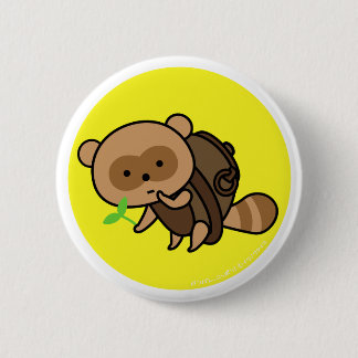 ボタン-葉が付いているやかんTanuki -黄色 缶バッジ