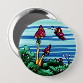 ボタン、2個の赤いきのこ 缶バッジ (正面&裏面)