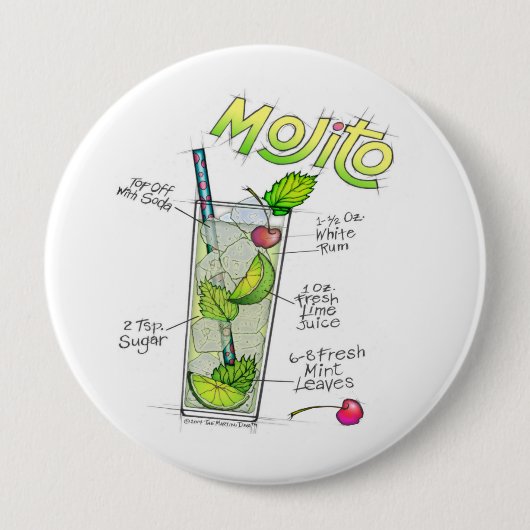 ボタン – MOJITOレシピカクテルアート 缶バッジ (正面)