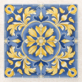 ボタ地中海のニカルパターン – 青と黄 ガラスコースター