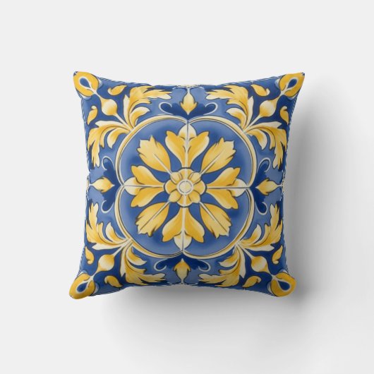 ボタ地中海のニカルパターン – 青と黄 クッション (裏面)