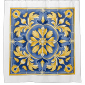 ボタ地中海のニカルパターン – 青と黄 シャワーカーテン (正面)