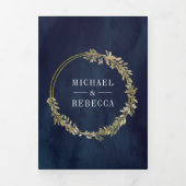 ボタ素朴ニカルオリーブ枝海軍ブルー結婚ズ 三つ折り招待状 (カバー)