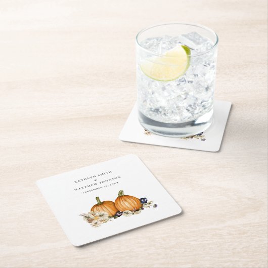 ボタ素朴ニカルオータムカボチャ秋の結婚式 スクエアペーパーコースター (インサイチュ)