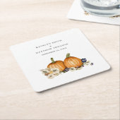 ボタ素朴ニカルオータムカボチャ秋の結婚式 スクエアペーパーコースター (アングル)