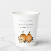 ボタ素朴ニカルオータムカボチャ秋の結婚式 紙コップ (裏面)