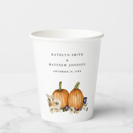 ボタ素朴ニカルオータムカボチャ秋の結婚式 紙コップ (裏面)