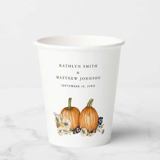 ボタ素朴ニカルオータムカボチャ秋の結婚式 紙コップ (正面)