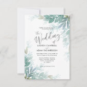 ボタ素朴ニカルセージグリーン&ティール(緑がかった色)結婚ズ 招待状 (正面)