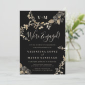 ボタ素朴ニカルモノグラムブラック婚約パーティ 招待状 (スタンド正面)