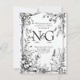 ボタ素朴ニカ、白黒ハンドドロー 招待状