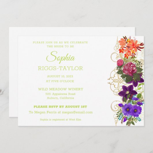 ボタ絵を描ンカルブライダルシャワー招待 招待状 (正面/裏面)