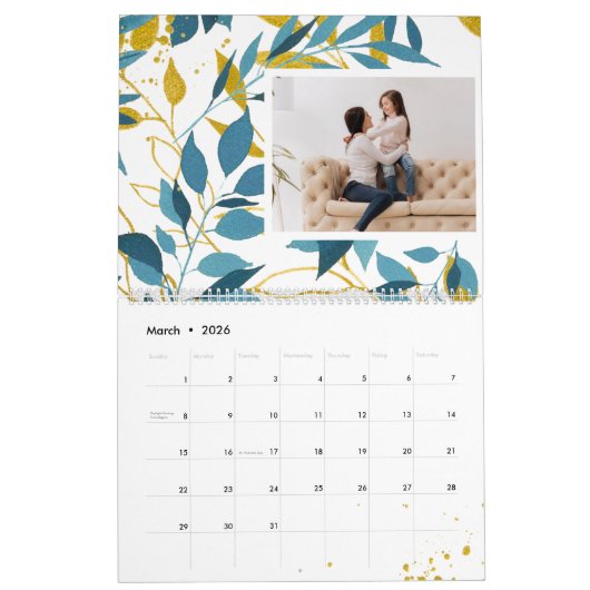 ボタ鮮やかニカル2020編集可能年写真 カレンダー (3月 2026)