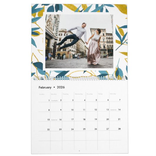 ボタ鮮やかニカル2020編集可能年写真 カレンダー (2月 2026)