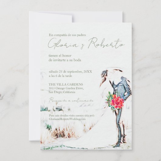 ボダスペインの・チャロ・イ・ノヴィア素朴ズ結婚 招待状 (正面)