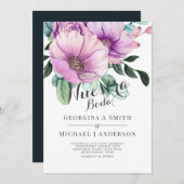 ボダモダンスペインの結婚紫の花 招待状 (正面/裏面)