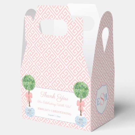 ボックウエレガントッドピンク弓ベビーガールバプテスマパーティー フェイバーボックス (オープン)
