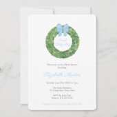 ボックウッドエレガントパウダーブルーボーイベビーシャワーパーティー 招待状 (正面)