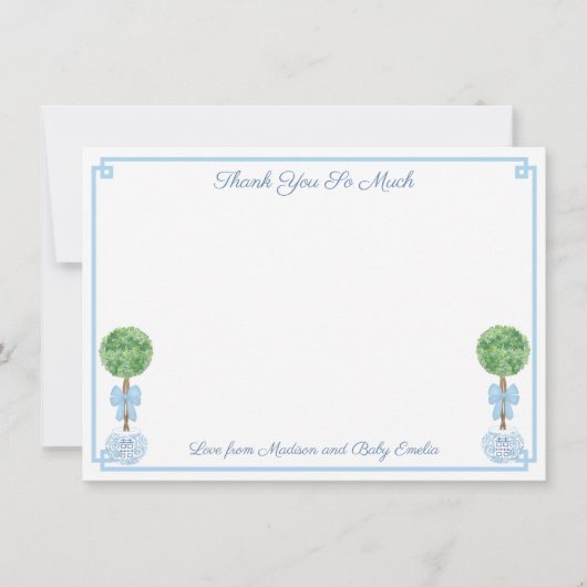 ボックウ名門私立校風のド男の赤ちゃんシャワーシップと参照写真 サンキューカード (正面)