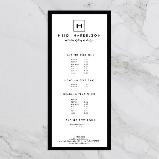 ボックスのロゴとイニシャル/モノグラムブラック/ホワイト ラックカード