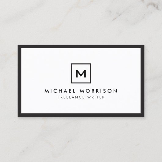 ボックスのロゴとイニシャル/モノグラムブラック/ホワイト 名刺 (正面)