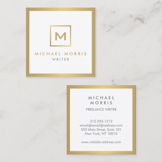 ボックスのロゴモノグラムフェイク金ゴールド スクエア名刺 (正面/裏面)