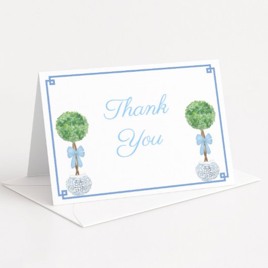 ボックスウッエレガントドトピアリーブルー男の赤ちゃんシャワー サンキューカード